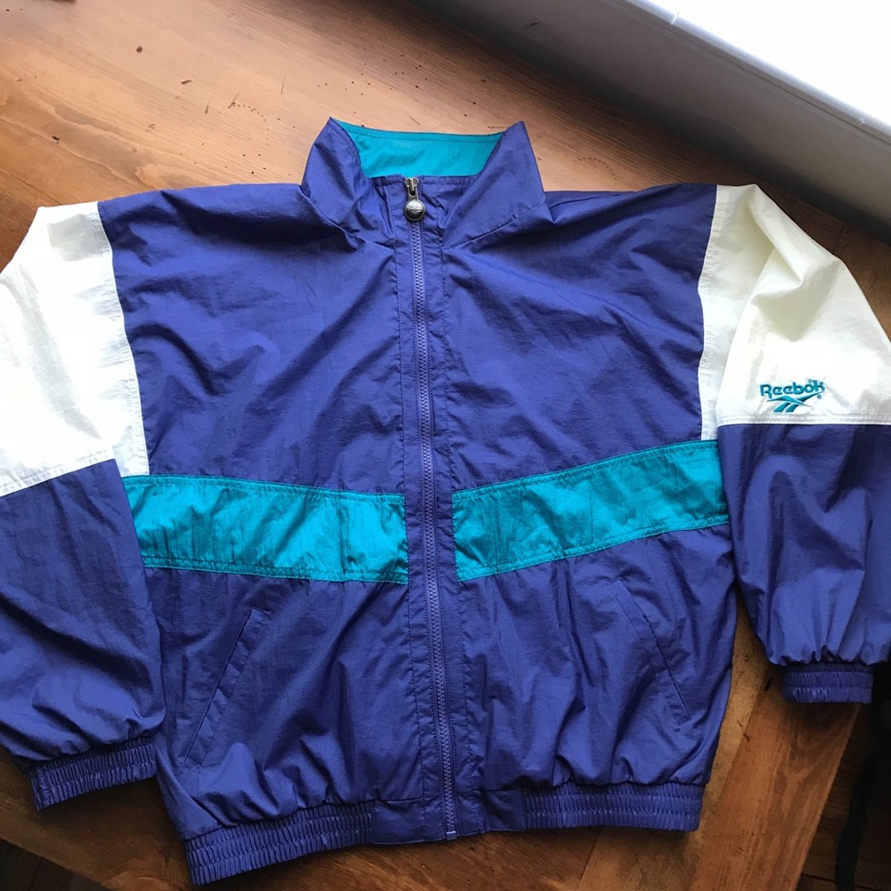 Reebok Blue and Turquoise Windbreaker Jacket